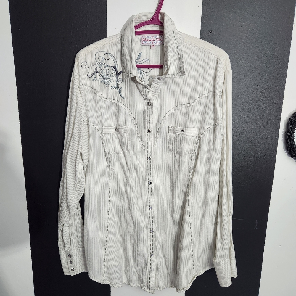 Panhandle Slim White Striped Embroidered Shirt